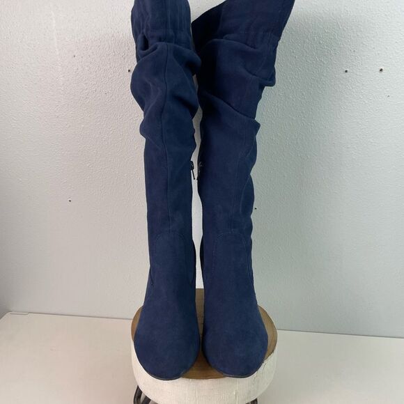 Hot in Hollywood Blue Leather Over the Knee Slouchy Boots Size 8W EUC - Picture 4 of 10